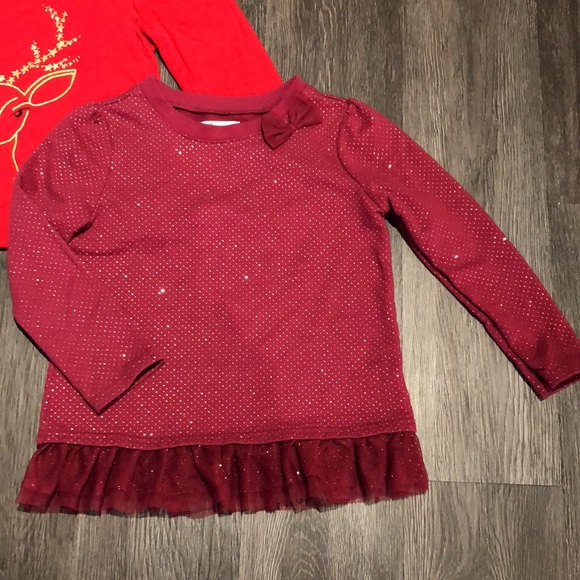 2-5Y Holiday Shirts: Burgundy & Gold Epic Threads Tunic, Gap Reindeer Sweatshirt - Picture 2 of 12